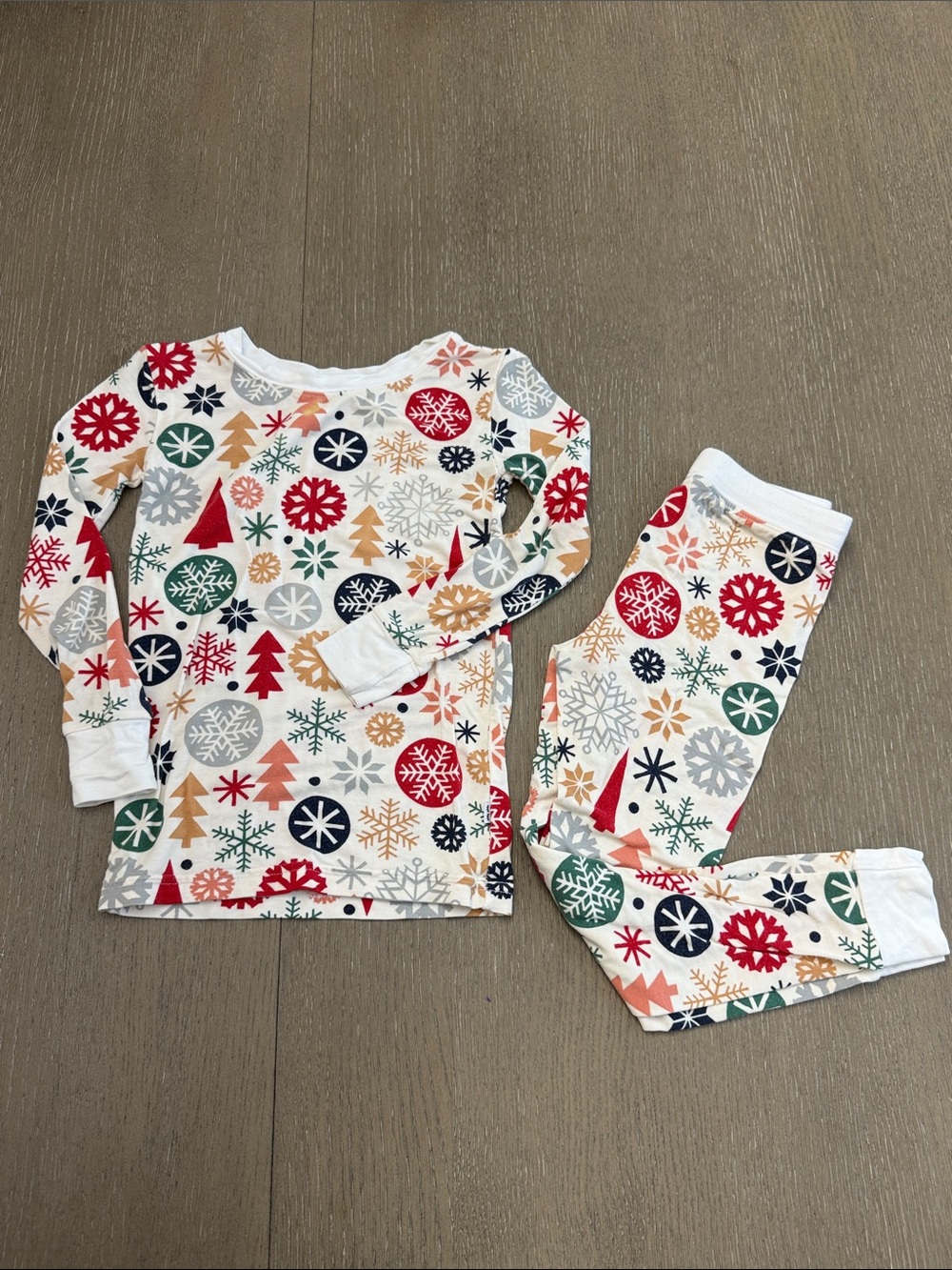 Little Sleepies Cream Festive Snowflake & Trees Kids Pajamas